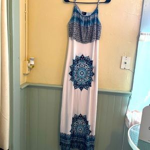 Large Blue black and white long maxi dress